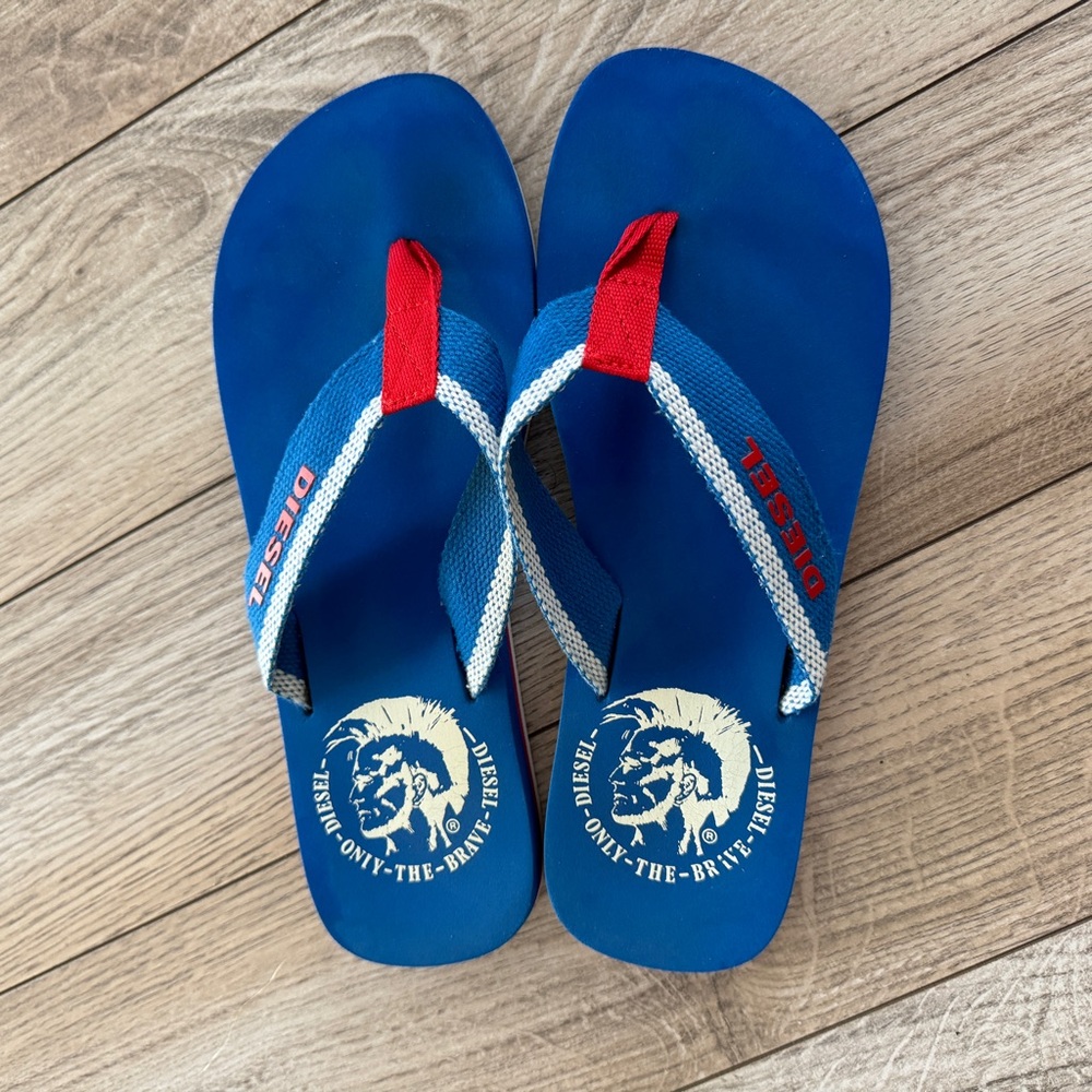 Diesel Blue and White Flip Flops
